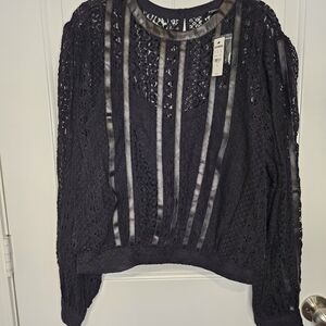 EXPRESS NWT XL Black Lace Faux Leather Trim Balloon Sleeve Top